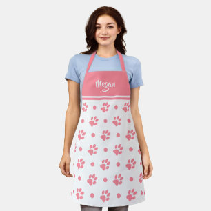 Monogram Roze en Witte Pootafdrukken en Stippen Schort