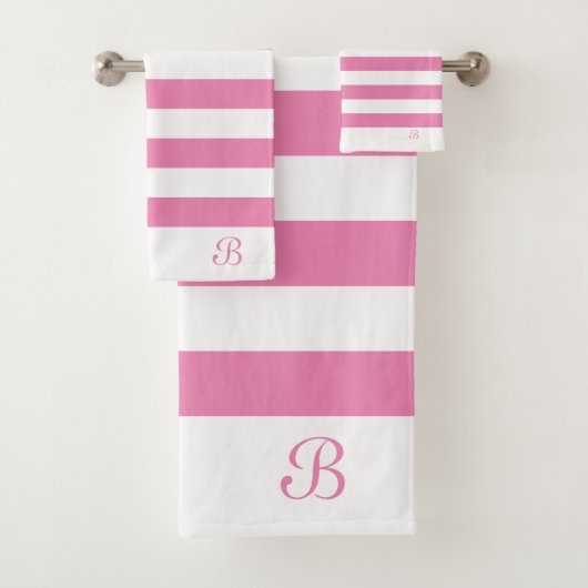 Monogram roze en witte strepen bad handdoek (Insitu)