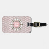 Monogram roze en witte strepen bagagelabel (Voorkant horizontaal)