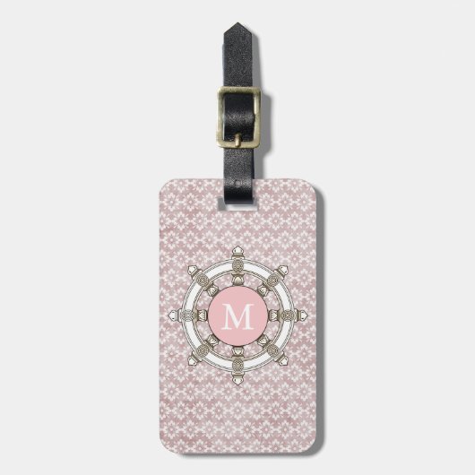 Monogram roze en witte strepen bagagelabel (Voorkant verticaal)