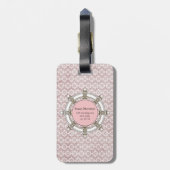 Monogram roze en witte strepen bagagelabel (Achterkant verticaal)