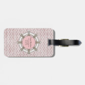 Monogram roze en witte strepen bagagelabel (Achterkant horizontaal)