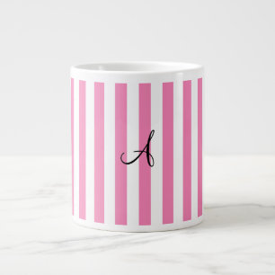 Monogram roze en witte strepen grote koffiekop