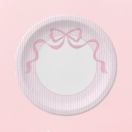 Monogram roze en witte strik, baby shower papieren bordje