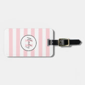 Monogram roze en witte stripe trendy bagagelabel (Voorkant horizontaal)