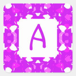 Monogram roze en witte symmetrische markeringen vierkante sticker