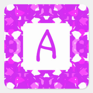 Monogram roze en witte symmetrische markeringen vierkante sticker