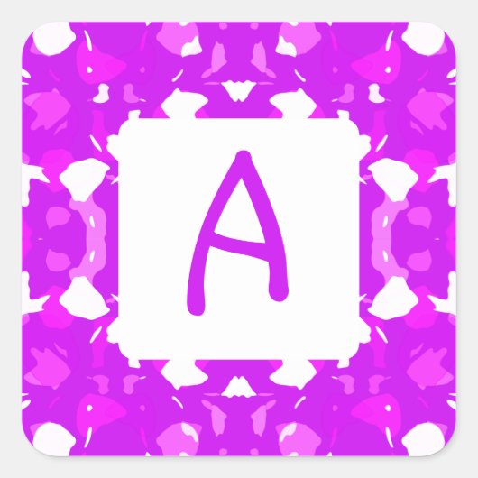 Monogram roze en witte symmetrische markeringen vierkante sticker (Voorkant)