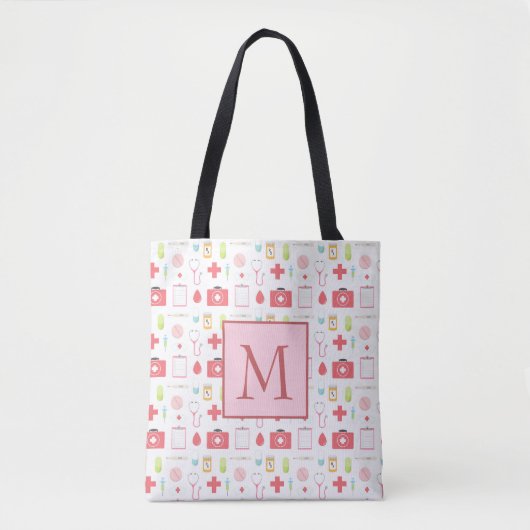 Monogram Roze en Witte zweren Tote Bag (Voorkant)