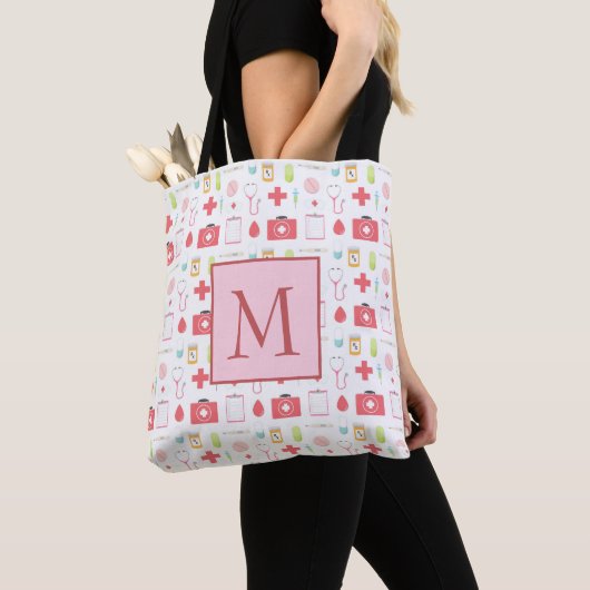 Monogram Roze en Witte zweren Tote Bag (Dichtbij)