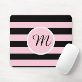 Monogram roze en zwart gestreept muismat (Met muis)
