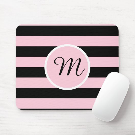Monogram roze en zwart gestreept muismat (Met muis)