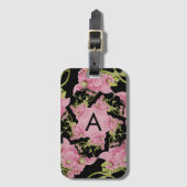 Monogram roze en zwarte Achillea Bagagelabel (Voorkant (verticaal))