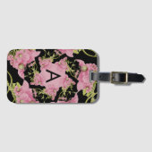 Monogram roze en zwarte Achillea Bagagelabel (Voorkant (horizontaal))