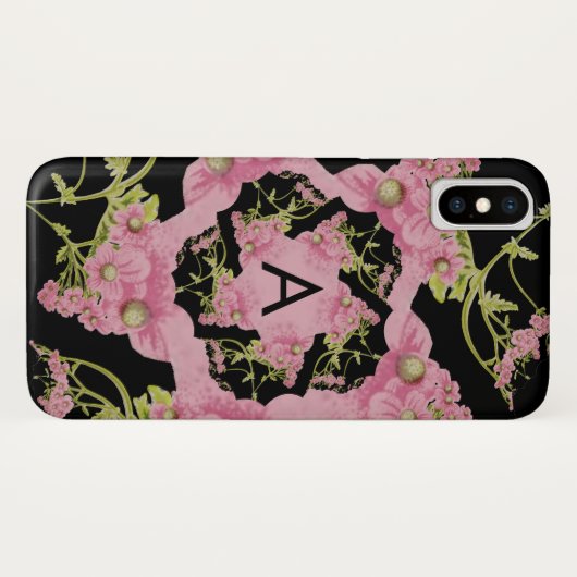 Monogram roze en zwarte Achillea Case-Mate iPhone Case (Achterkant (horizontaal))