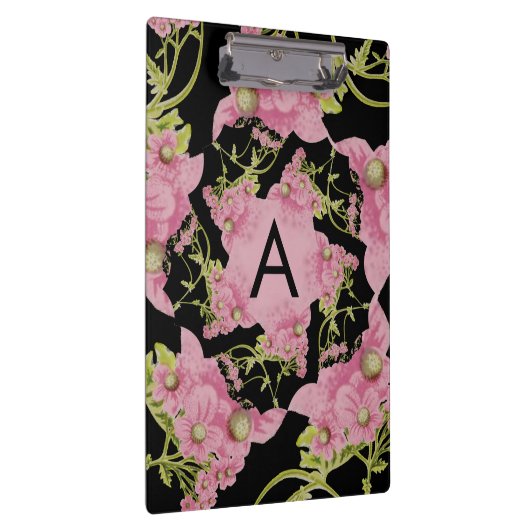 Monogram roze en zwarte Achillea Klembord (Rechts)