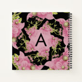 Monogram roze en zwarte Achillea Notitieboek (Achterkant)