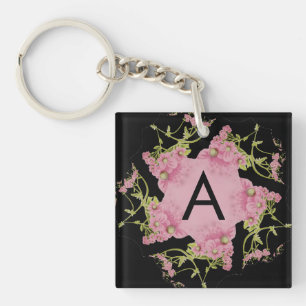 Monogram roze en zwarte Achillea Sleutelhanger