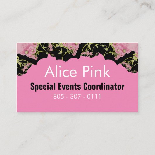 Monogram roze en zwarte Achillea Visitekaartje (Achterkant)