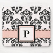 Monogram Roze en Zwarte Damask Muismat (Voorkant)