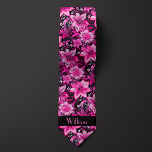 Monogram roze en zwarte Floral Stropdas