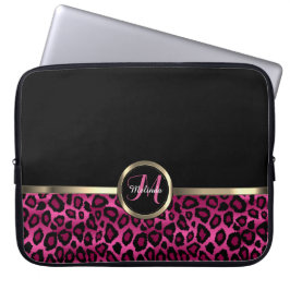 Monogram roze en zwarte luipaard met Gold Accents Laptop Sleeve