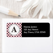 Monogram roze en zwarte poka Dots Etiket (Insitu)