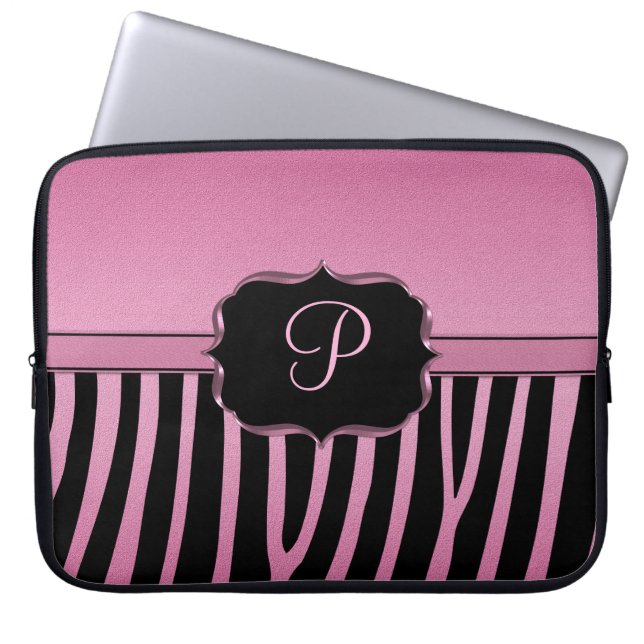 Monogram roze en zwarte Zebra Laptop Sleeve (Voorkant)