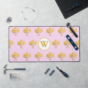  Monogram Roze Faux Gold Rozen Bloemen Bureaumat