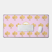  Monogram Roze Faux Gold Rozen Bloemen Bureaumat (Keyboard & Muis)