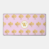  Monogram Roze Faux Gold Rozen Bloemen Bureaumat (Voorkant)