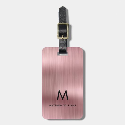 Monogram roze Faux metaal gestormd, gepersonalisee Bagagelabel (Voorkant verticaal)