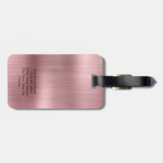 Monogram roze Faux metaal gestormd, gepersonalisee Bagagelabel (Achterkant horizontaal)