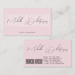 Monogram roze FINANCIËLE ADVISEUR modern script Visitekaartje