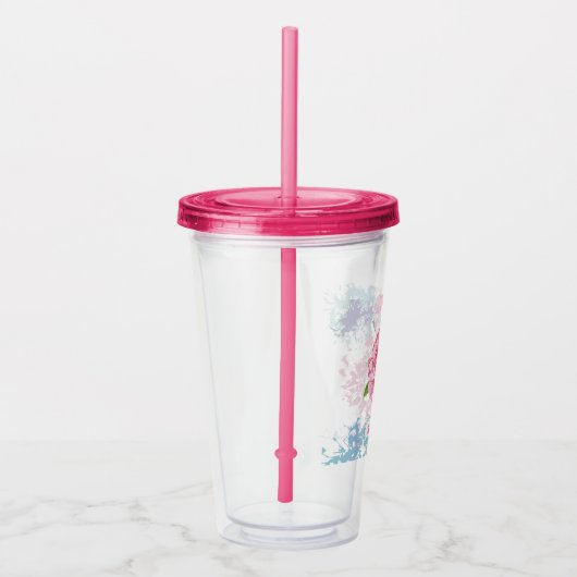 Monogram roze flamingo acryl drinkbeker (Rechts)