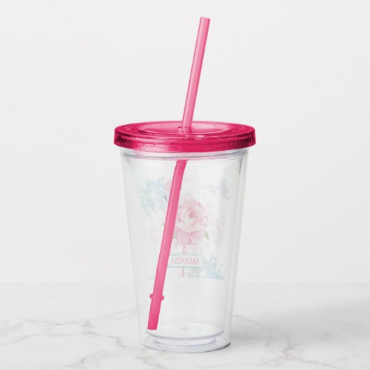 Monogram roze flamingo acryl drinkbeker (Achterkant)