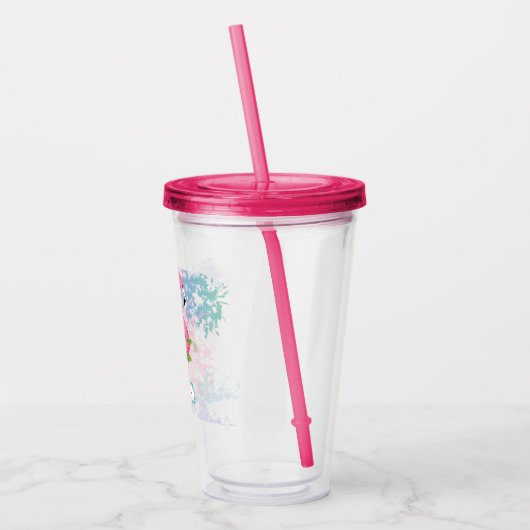 Monogram roze flamingo acryl drinkbeker (Links)