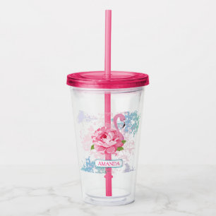 Monogram Roze flamingo Acryl Drinkbeker