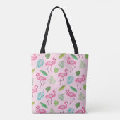 Monogram roze flamingo en tropische bladeren tote bag (Achterkant)
