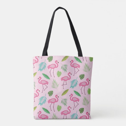 Monogram roze flamingo en tropische bladeren tote bag (Achterkant)