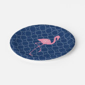 Monogram Roze Flamingo Navy Quatrefoil Papieren Bordje (Gekanteld)