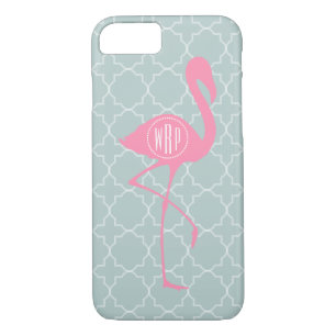 Monogram Roze Flamingo + Quatrefoil iPhone 8/7 Hoesje