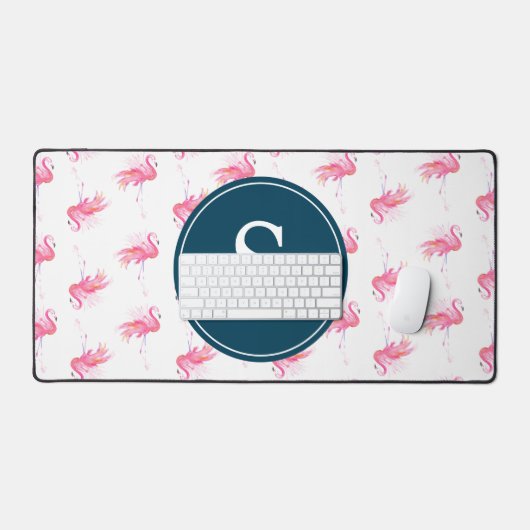 Monogram roze flamingo schattig bureaumat (Keyboard & Muis)