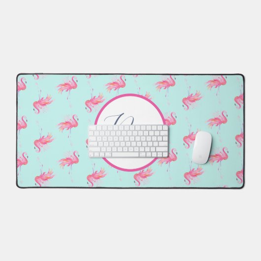 Monogram roze flamingo schattig bureaumat (Keyboard & Muis)