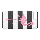 Monogram roze flamingo + zwart + witte strepen Case-Mate iPhone case (Achterkant (Horizontaal))
