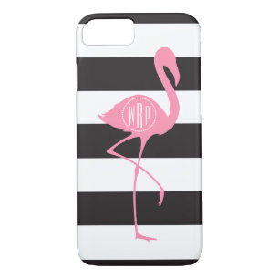 Monogram roze flamingo + zwart + witte strepen iPhone 8/7 hoesje