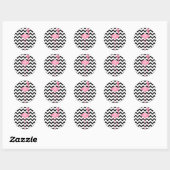 Monogram roze flamingo + zwarte Chevron Ronde Sticker (Vel)