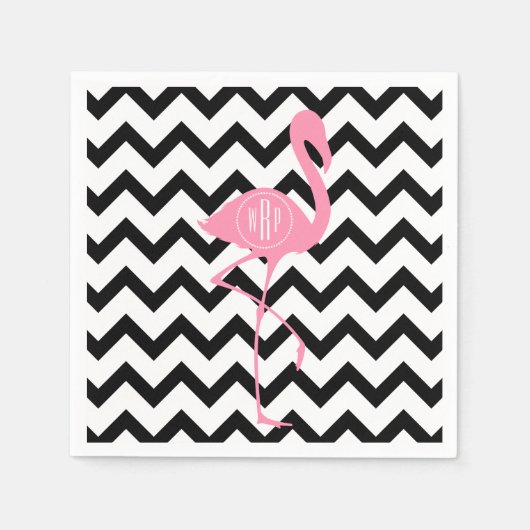 Monogram roze flamingo + zwarte Chevron Servetten (Voorkant)