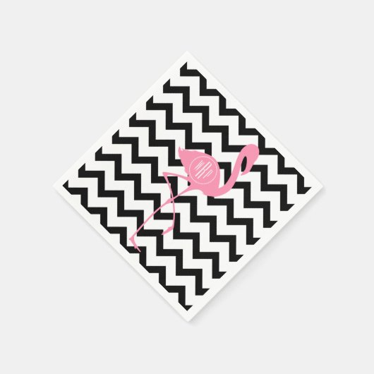Monogram roze flamingo + zwarte Chevron Servetten (Hoek)