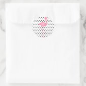 Monogram roze flamingo + zwarte polka dot ronde sticker (Tas)